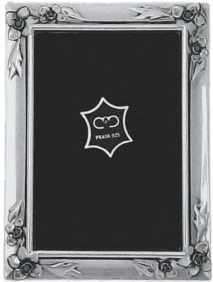 MOLDURA PRATA RECTANGULAR FLOR C/TURQUESA