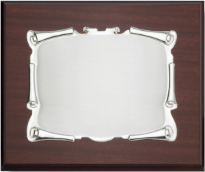 PRATA PLACA RECTANGULAR PERGAMINHO COM MADEIRA