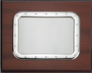 PLACA PRATA RECTANGULAR PARAFUSOS COM MADEIRA