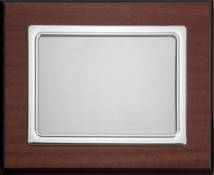 PLACA PRATA RECTANGULAR COM MADEIRA