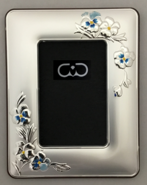 MOLDURA PRATA RECTANGULAR COM FLORES